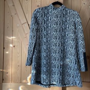 Tyler Boe XS dress. snakeskin print, leather-like sleeve embellishment